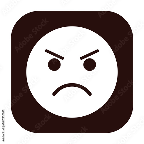 Vászonkép Angry face emoticon with furrowed brow and scowling expression on white backgrou