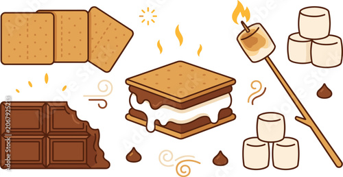 Photos Smores Camping Dessert Vector Element Set Featuring Graham Crackers Melted Choco