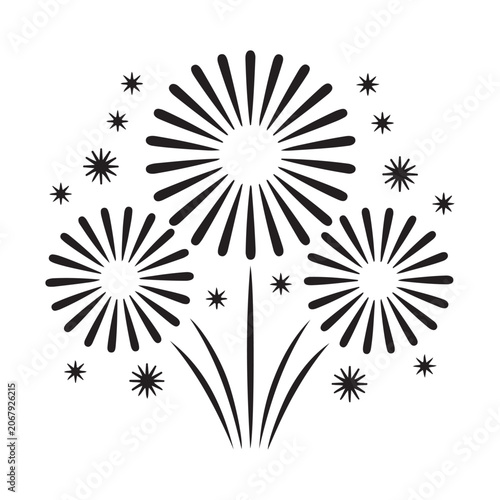 Black and White Fireworks Icon Vector for Celebration and New Year Design