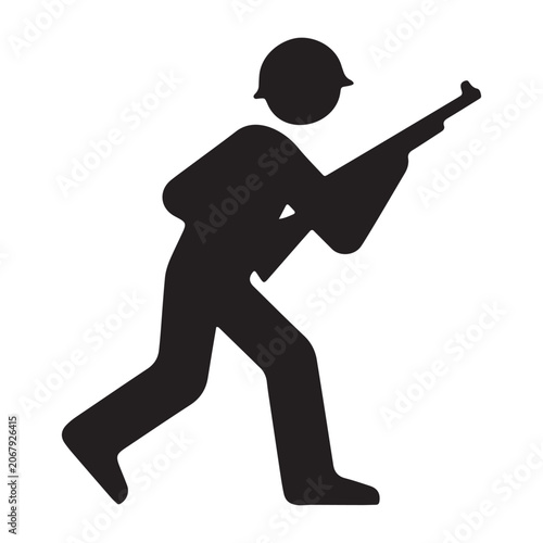 Silhouette of a Soldier Holding a Rifle in Combat Position Icon