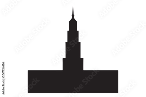 Black Silhouette of a Tall Skyscraper Building Isolated on White Background