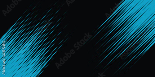 Bild auf Leinwand Blue halftone dots streak diagonally across a black background, creating a dynamic motion effect with grunge texture ideal for modern tech, comic, poster or banner designs