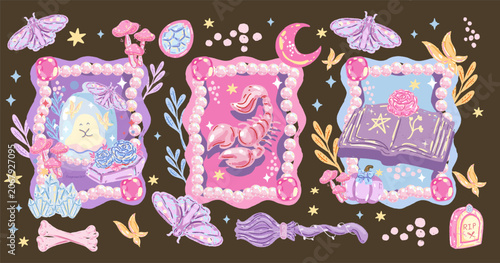 Photos Pastel Halloween Bookish Clipart Collection with Ghost Tarot Cards Magic Spell B