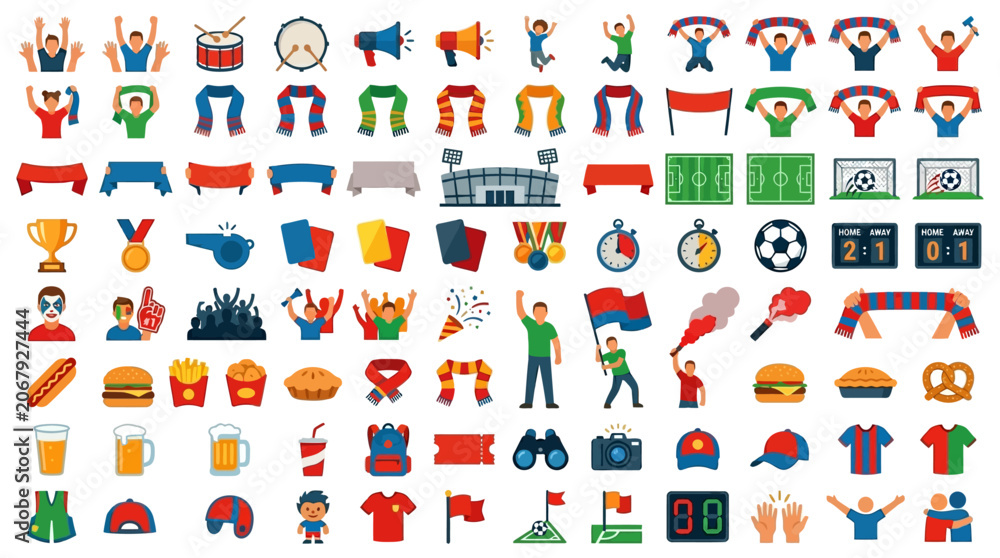 Fototapeta premium Football and Soccer Match Event Flat Icons Collection