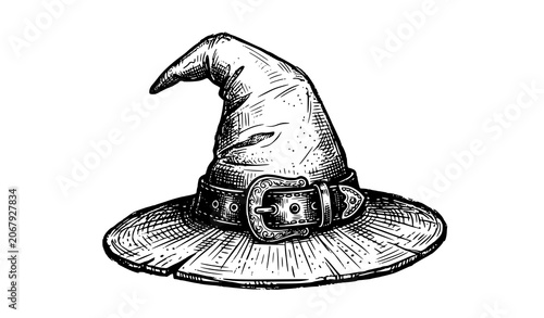 Photos Halloween witch hat hand drawn sketch vector illustration isolated on a plain wh