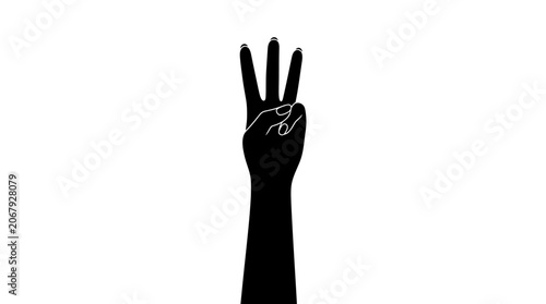 Black silhouette of hand showing three fingers.