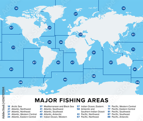 Принти на полотні Map of major fishing areas