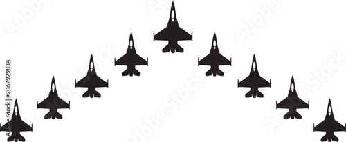 F-16 Fighting Falcon Jet Formation Silhouette Vector Set – Military Fighter Aircraft Squadron Icons Collection