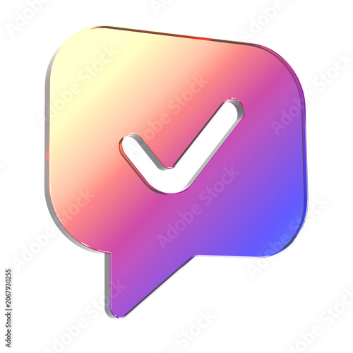 Verified Message Check Icon 3D Rendering
