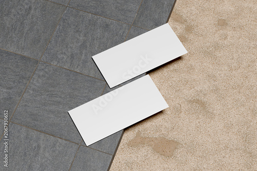 Realistic Tri-Fold Brochure Mockup on Outdoor Tile Floor Background