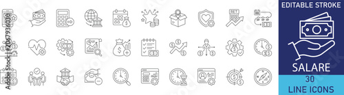 Bild auf Leinwand Salary payment and employee compensation line icon set