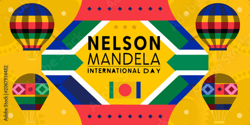 Foto South African Flag Vector Illustration With Hot Air Balloons And Text