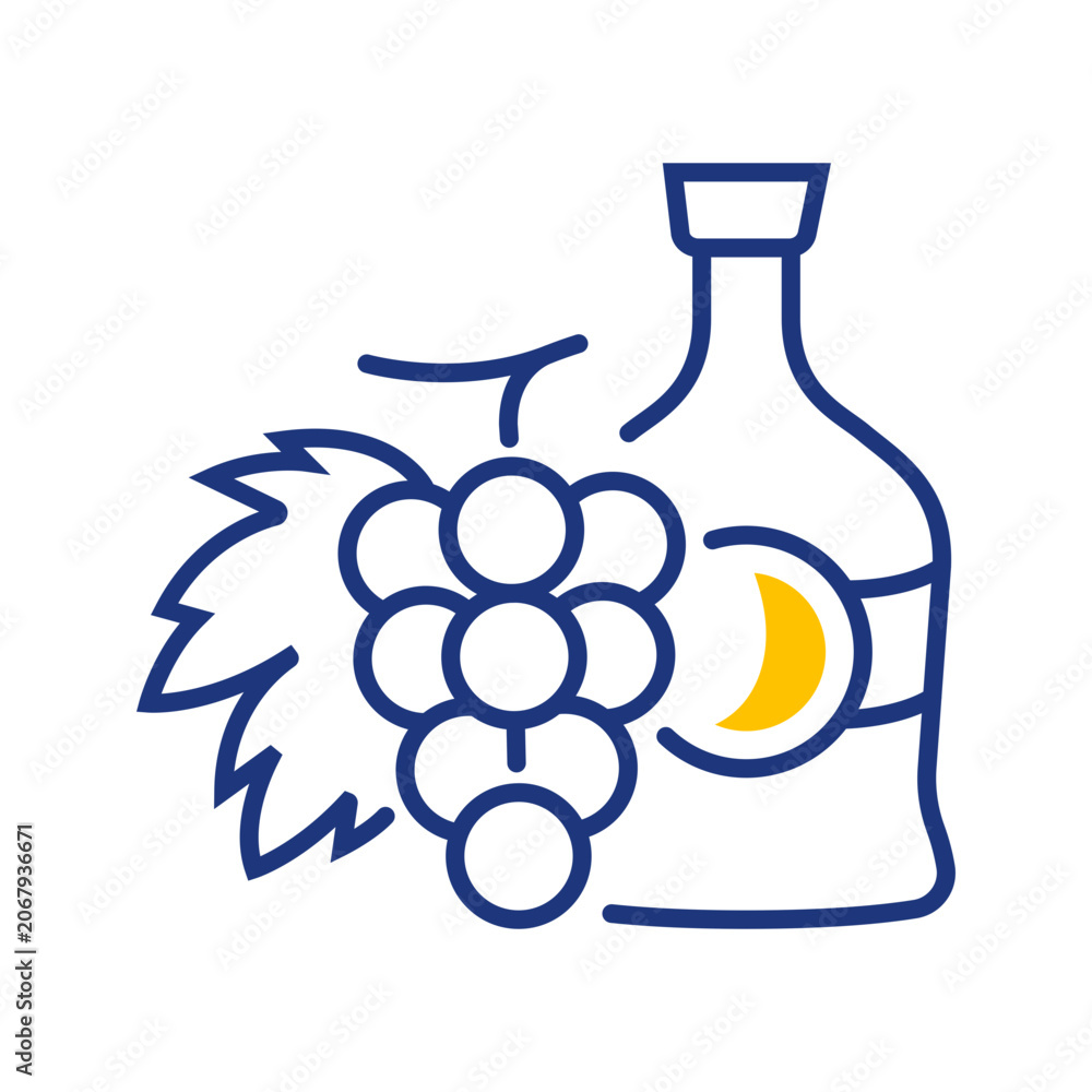 Fototapeta premium Cognac bottle icon. Food and brandy line symbol. Color.