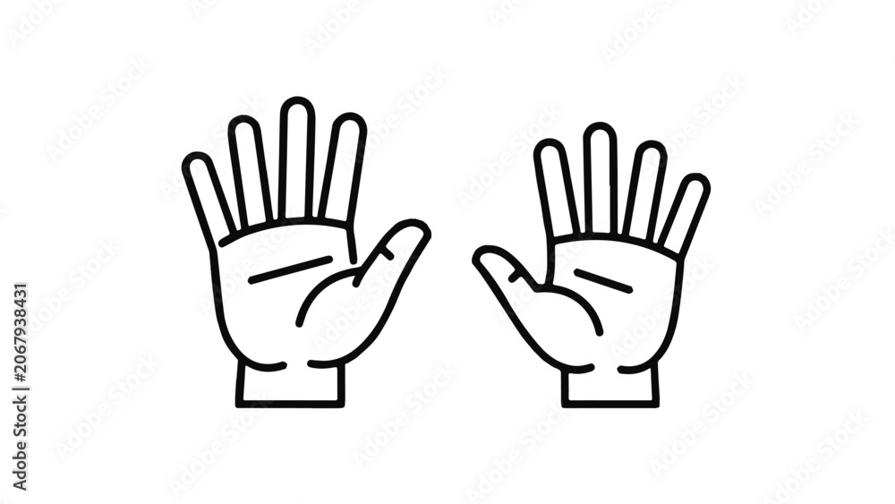 Fototapeta premium Line Drawing of Open Hands with Fingers Spread Wide.