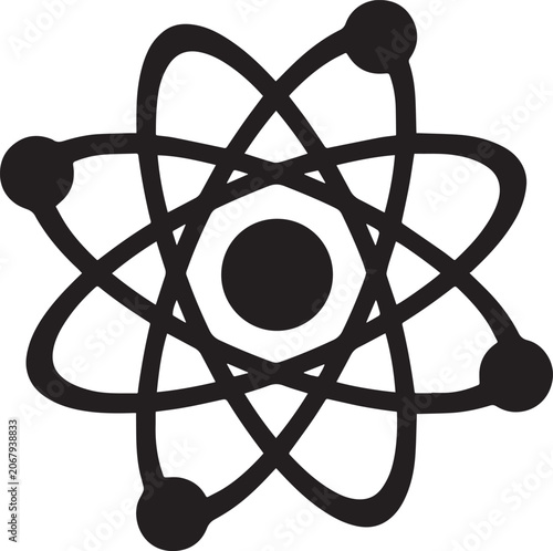 Simple atom model icon with orbiting electrons and nucleus