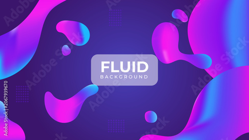 Foto Abstract fluid shapes with vibrant neon pink and blue gradients on a deep purple