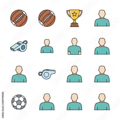 Collection of sports icons with athletes and equipment.
