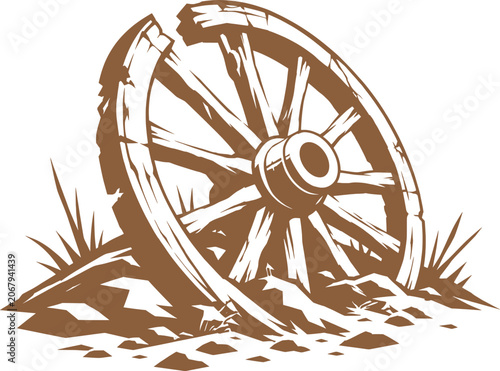Obraz na plátne Vintage Wooden Wagon Wheel Rustic Western Vector Illustration.