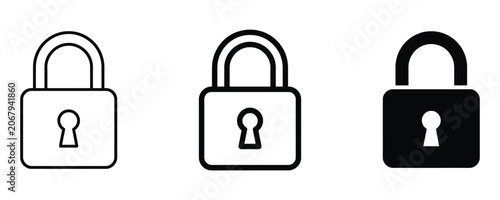 Tableau sur toile Set of three padlock icons in linear and solid design with security protection i