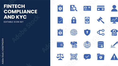 Fintech Compliance and KYC Security Icon Set
