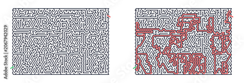 Tableau sur toile Rectangular maze for adults, hard printable logic game, find the way from start