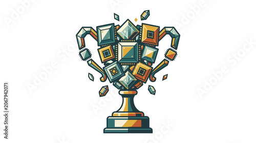 Tableau sur toile Golden trophy cup with money.