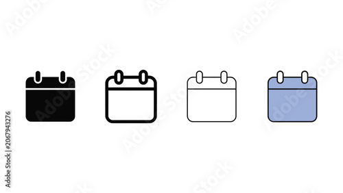 Calendar Icon Set in Flat Line Style – Date and Schedule Vector Collection