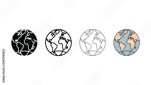 Globe EPS in Flat, Outline and Filled Styles