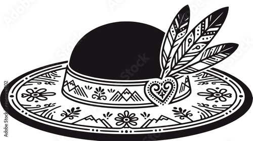 Fényképezés Traditional folk hat with feathers and embroidery