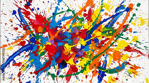 Vibrant multicolor paint splashes on white background isolated on transparent background