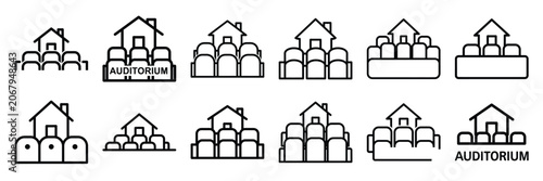 Canvastavla Real estate housing auditorium outline icon set with editable stroke in thin line style