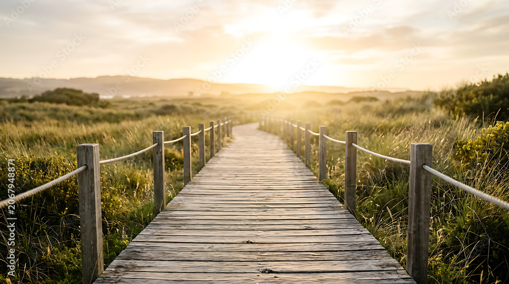 Fototapeta premium Sunset Pathway Leading Through Grassland