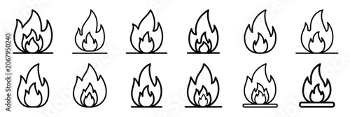 Foto Real estate property fire prevention outline icon set with editable stroke in thin line style