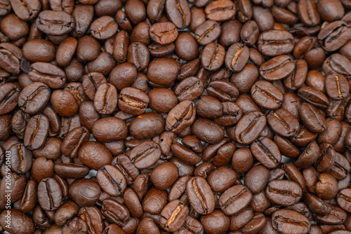 Roasted coffee beans texture full frame background.
