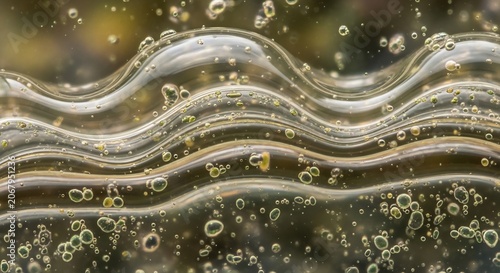 Bubbles in rippling liquid closeup