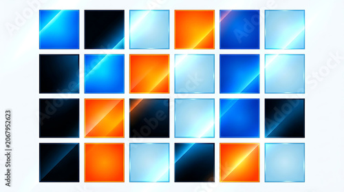 Collection of square icons with blue and orange gradient backgrounds isolated on transparent background