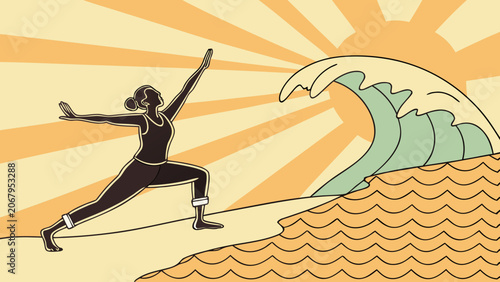 Goa Beach Sunrise: Woman Yoga Pose Ocean Wave