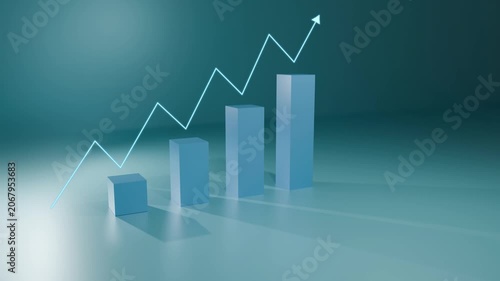 Minimalist 3d Finance Growing Bar Chart Representing Upward Trend Business Success and Financial Growth on a Teal Background
