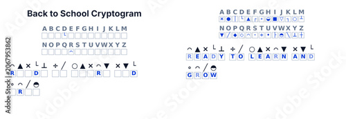 Obraz na plátně Back to School Cryptogram secret code puzzle for kids, decode the message, print