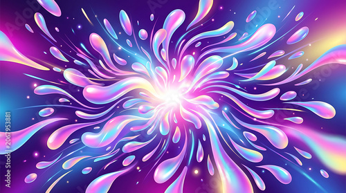 Vibrant abstract explosion of colorful light particles and energy waves isolated on transparent background