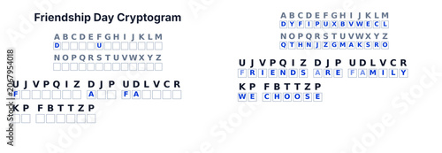 Friendship Day cryptogram secret code puzzle for kids, decode the message, printable with solution