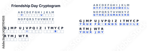 Schilderij op canvas Cryptogram secret code puzzle for kids, decode the message, Friendship Day theme