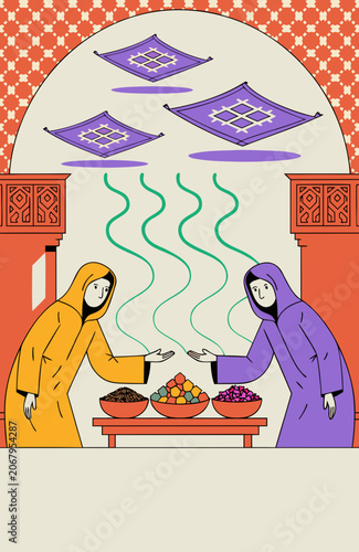 Moroccan Souk Interior: Spice Bowls Floating Carpets
