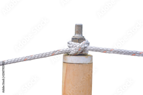 Obraz na plátne Strong rope tied to a wooden post for mooring