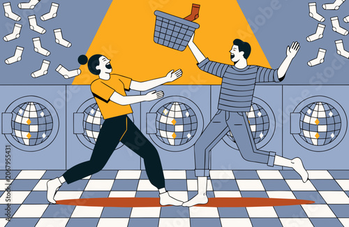 Laundromat Dance: Couple Dancing Floating Socks Wash