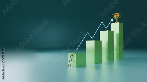 Minimalist 3d Finance Growing Bar Chart Representing Upward Trend Business Success and Financial Growth on a Teal Background