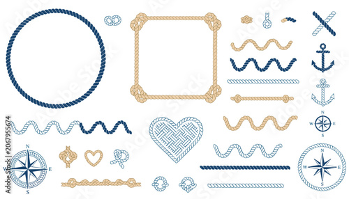Extensive collection of marine rope designs including circular and square frames knots anchors and vintage compasses.