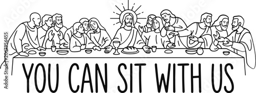 Fotografía You Can Sit With Us Svg, The Last Supper Line Art Svg, Jesus and Disciples Svg