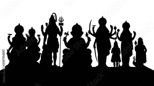 Foto Silhouette of hindu deities and mythical figures isolated on transparent backgro