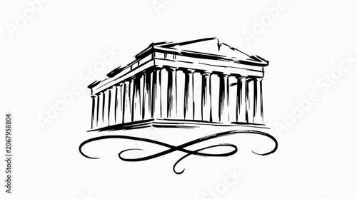 Cuadro en lienzo Ancient Greek temple icon with decorative swash detail.